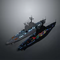 Gray And Black Ships With Antennas Upper Decks And Structural Features