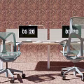 Office Desk and Chair Set with Computer Monitors and Ergonomic Mesh Rolling Chairs