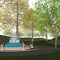 Park Landscape Design With Winding Paths Green Lawns Trees And Circular Central Area