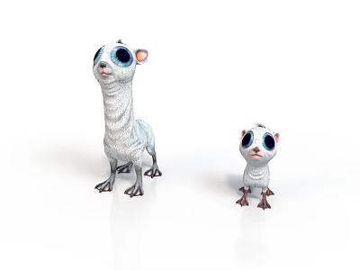 Two White Cartoon Animals With Big Eyes And Long Necks 3d model