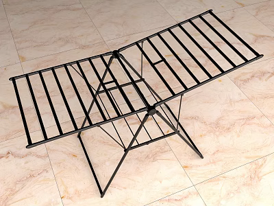 Black Foldable Clothes Drying Rack Placed On Marble Floor Surface 3d model