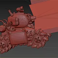 Brown Military Tank With Heavy Tracks Firing Cannon And Yellow Flame