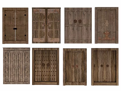 Classic Wooden Double Doors With Different Carved Patterns And Panel Details 3d model