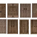 Classic Wooden Double Doors With Different Carved Patterns And Panel Details