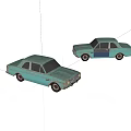 Two Vintage Blue Rusted Old Fashioned Classic Sedan Toy Cars