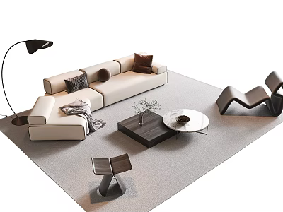 Modern Sofa And Coffee Table Set With Accent Chairs Floor Lamp And Decorative Pillows 3d model