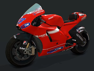 Red Ducati Racing Motorcycle with Sponsorship Logos and White Blue Stripes 3d model