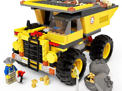 Yellow Building Blocks Construction Dump Truck Set With Minifigure Rocks And Tools 3d model