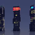 Futuristic Architecture With Geometric Tall Buildings Neon Lights Digital Displays