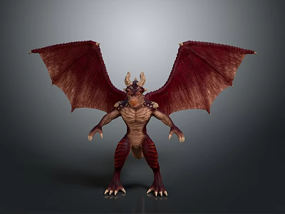 Mythical Dragon With Red Wings Horns Muscular Body Sharp Claws And Standing Pose 3d model