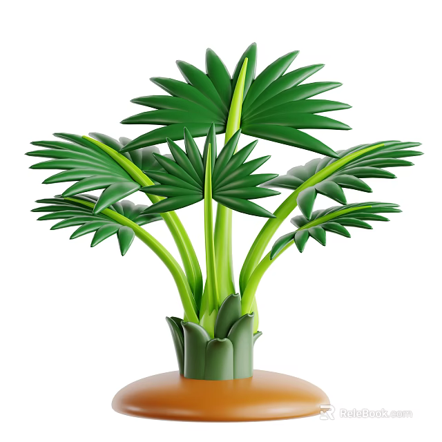 Lush Green Tropical Palm Plant With Fan Shaped Leaves And Brown Pot Base 3d model 