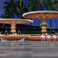 Modern Pergola Outdoor Night Scene With Palm Trees Bar Counter And White Chairs Design