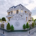 Elegant Detached Villa With White Exterior Golden Gate And Classic Design