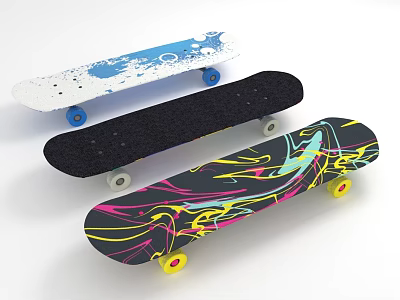Colorful Skateboards With Various Designs And Colored Wheels For Outdoor Sports Activities 3d model