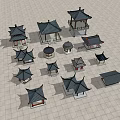 Traditional Chinese Architecture Models With Various Roof Styles And Miniature Structures