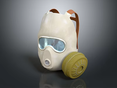 Firefighting Equipment White Respirator Mask With Blue Goggles Yellow Filter And Brown Straps 3d model