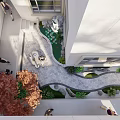 Courtyard Garden Landscape Design With Stone Pathway Pond Greenery And Red Leaves