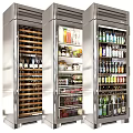 Stainless Steel Built In Refrigerator And Freezer With Wine Bottles Beverages Fruits Vegetables Storage