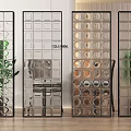 Transparent Modern Room Dividers Featuring Square Grid Circular Cutout Green Plants And Lighting