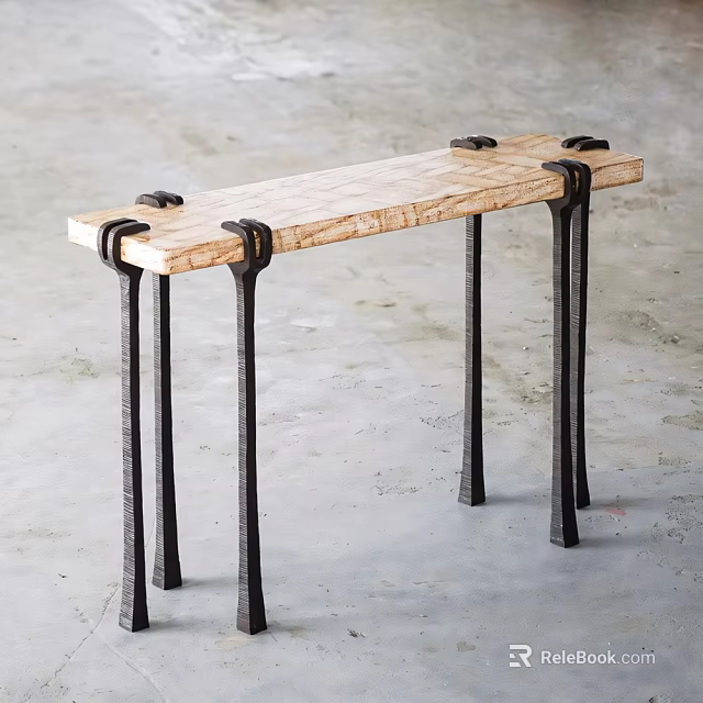 Industrial Bar Counter With Natural Wooden Top And Black Metal Legs Design 3d model 