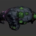 Giant Mutant Monster Character with Green Glowing Spots Tattered Purple Cloth and Sharp Fangs