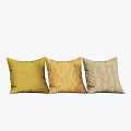 Stylish Decorative Yellow Cushions with Wavy Patterns and Triangular Designs 3d model