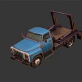 Blue Tow Truck With Flatbed And Crane For Vehicle Recovery