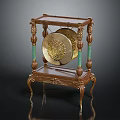 Ornate Brass Gong Stand With Green Columns Decorative Legs And Engraved Gongs