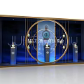 Elegant Luxury Liquor Display Window With Blue Lighting Golden Frame And Wine Bottles