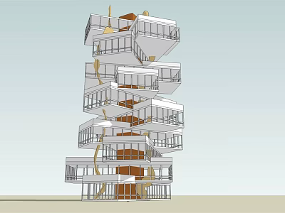 Modern Spiral Office Building With Unique Architecture And Balconies Structure 3d model