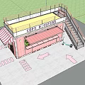 Pink Container Building Cake Shop With Awning Staircase Upper Deck And Grass Area 3d model