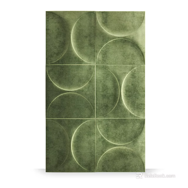 Green Wall Decor With Circular Patterns And Textured Square Panel Design 3d model 