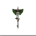 Futuristic Mechanical Axe With Green Glowing Blades And Intricate Gear Details