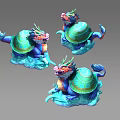 Colorful Dragon Turtle Statue With Green Shell And Blue Wave Base Design 3d model