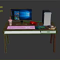 Modern Computer Desk Setup With Monitor PC Case Keyboard And Mouse