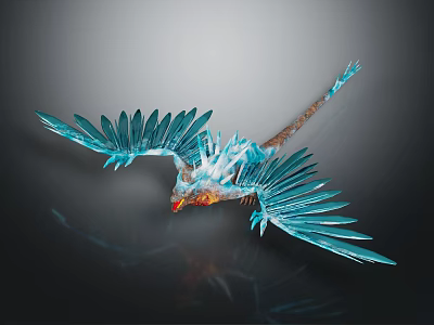Fantasy Character And Blue Icy Winged Phoenix Flying With Red Head 3d model