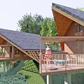 Modern Detached Villa Architecture With Sloped Roof Wooden Terrace And Lush Greenery Surroundings