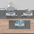 Stainless Steel Wok On Built In Gas Stove With Blue Flame For Kitchen Cookware