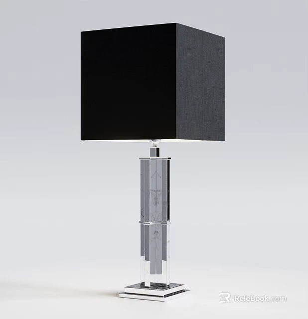 Contemporary Table Lamp With Black Square Shade And Transparent Crystal Base 3d model 