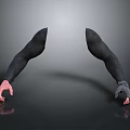 Black Arm Shaped Weapon With Pink Hand And Gray Wrist On Reflective Gray Background
