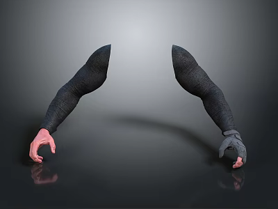 Black Arm Shaped Weapon With Pink Hand And Gray Wrist On Reflective Gray Background 3d model