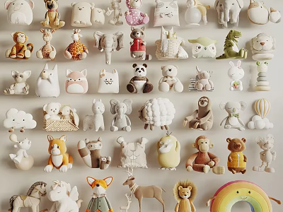 Cute Stuffed Animal Dolls With Various Animal Shapes Soft Textures And Adorable Designs 3d model