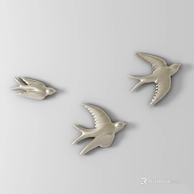 Silver Swallow Shaped Wall Decor Set of Three on Light Background 3d model
