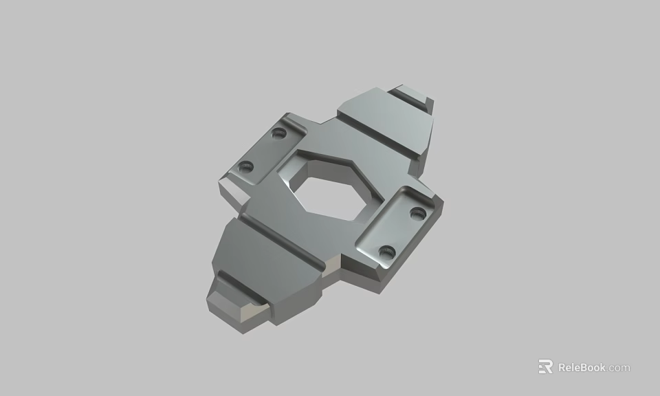 Machined Metal Part With Geometric Design Hexagonal Hole And Bolt Holes 3d model 