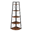 Decorative Shelf Unit With Metal Frame Wooden Shelves And Colorful String Lights