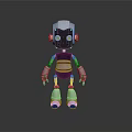 Small Metallic Robot With Silver Black Body And Glowing Eyes Standing On Dark Background