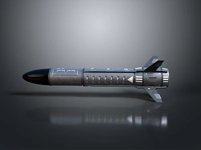 Silver Metallic Missile Weapon With Black Warhead Tail Fins And Aerodynamic Design 3d model