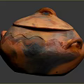 Orange Clay Pot With Lid Handles And Wavy Pattern For Home Daily Use