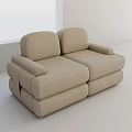 Beige Modern Two Seater Upholstered Sofa With Rounded Arms And Simple Design 3d model