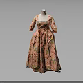 Vintage Floral Pattern Dress With Fitted Waist Three Quarter Sleeves And A Line Skirt